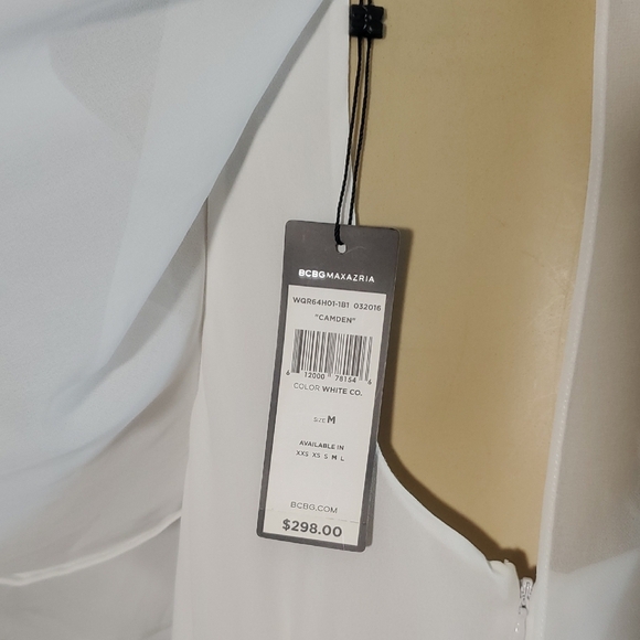 New WT BCBGMaxAzria White High Low Handkerchief Hem Chiffon Dress Size M - Picture 9 of 13